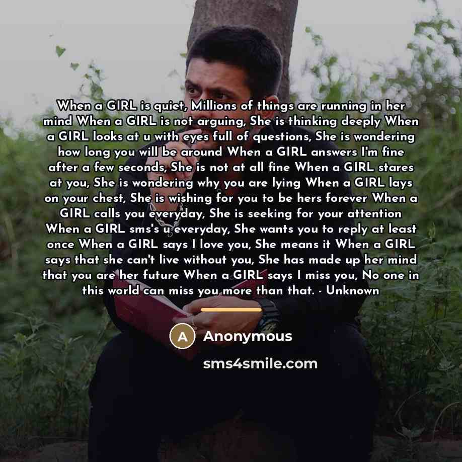 “When a GIRL is quiet, Millions of things are running…” quote by Anonymous