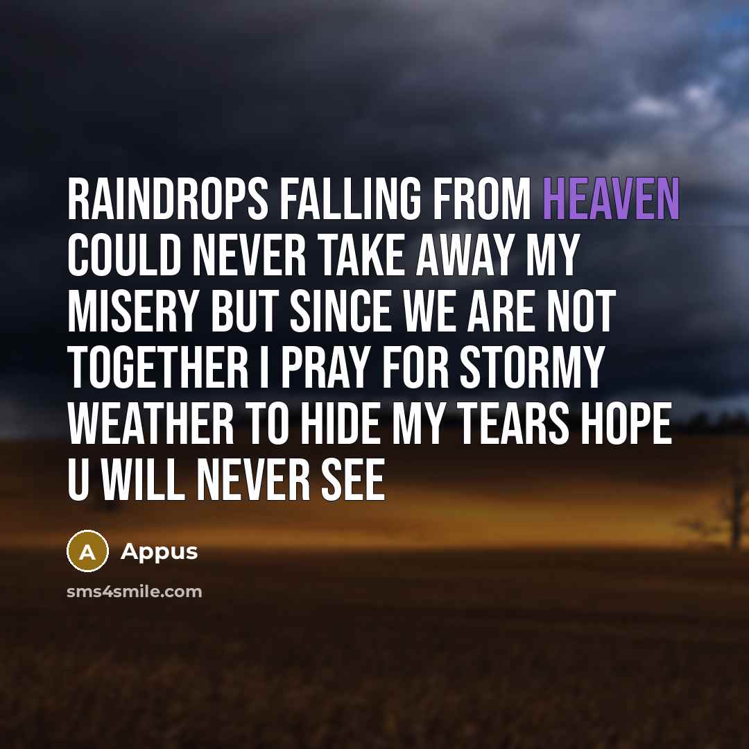 “Raindrops falling from heaven could never take away my misery…” quote by Appus