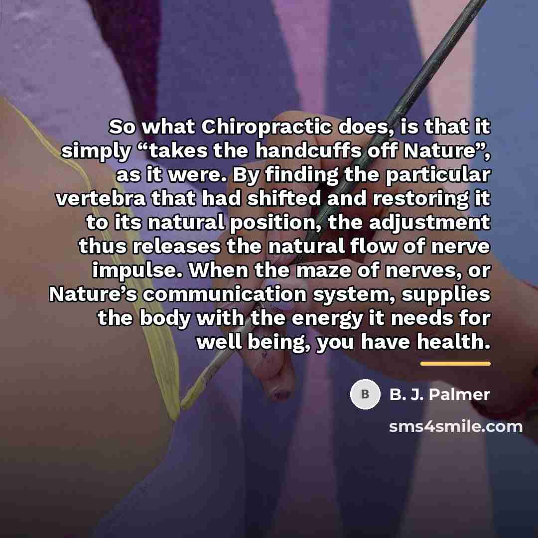 “So what Chiropractic does, is that it simply “takes the…” quote by B. J. Palmer