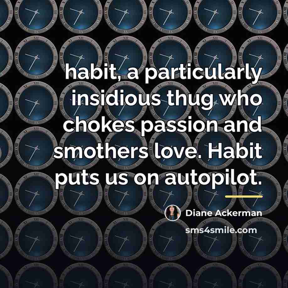 “habit, a particularly insidious thug who chokes passion and smothers…” quote by Diane Ackerman