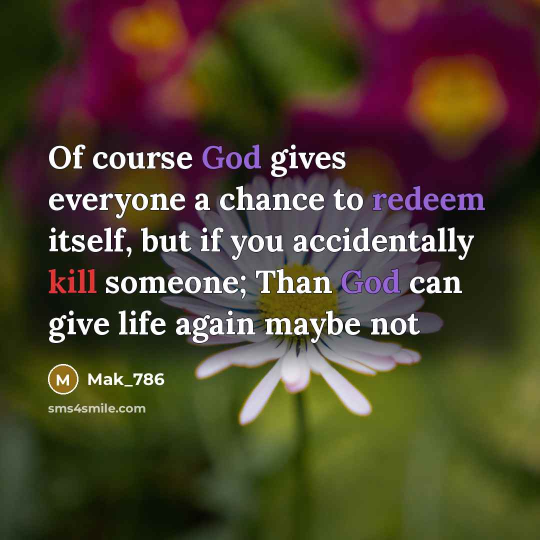 “Of course God gives everyone a chance to redeem itself, but if you accidentally kill someone; Than God can give life again maybe not” quote by Mak_786
