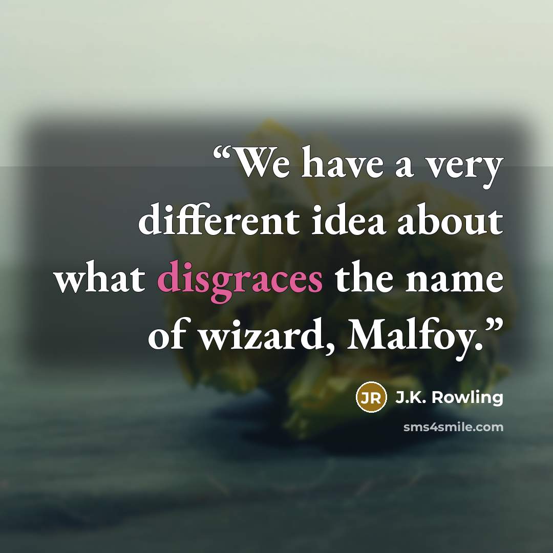 “We have a very different idea about what disgraces the name of wizard, Malfoy.” quote by J.K. Rowling