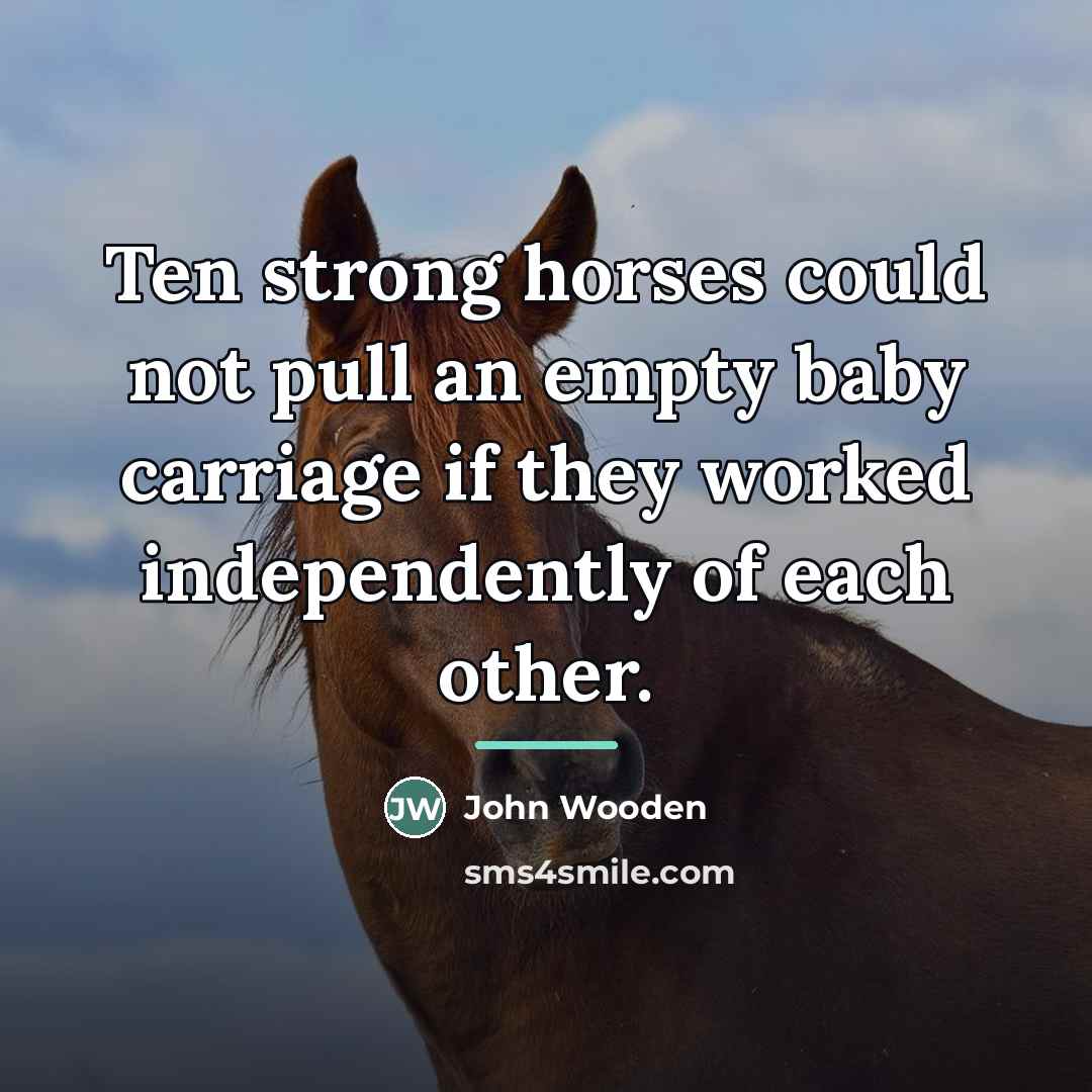“Ten strong horses could not pull an empty baby carriage…” quote by John Wooden