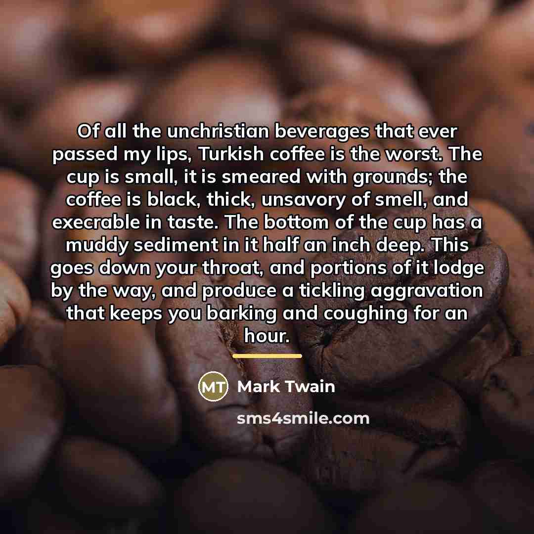 “Of all the unchristian beverages that ever passed my lips,…” quote by Mark Twain