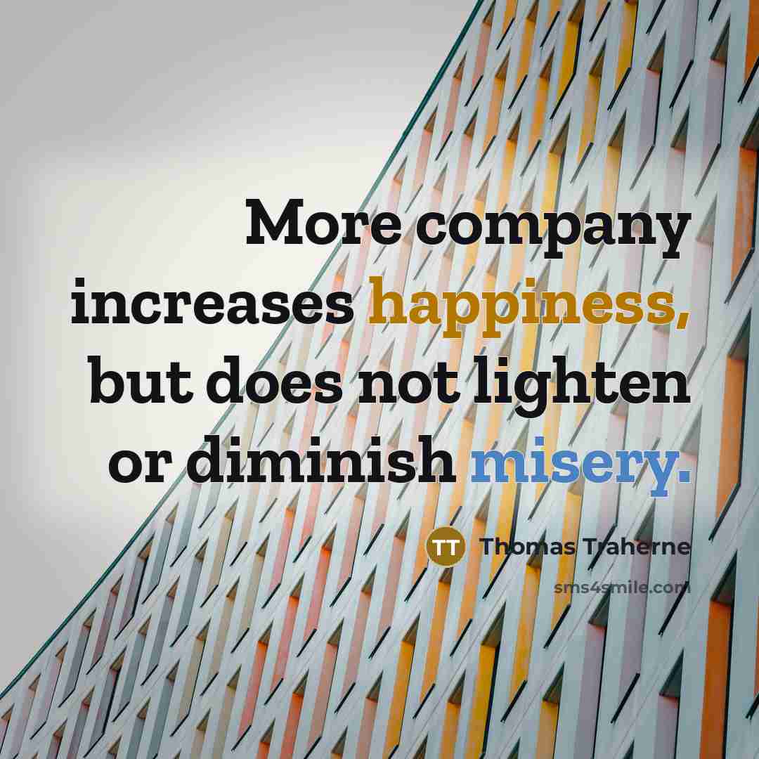 “More company increases happiness, but does not lighten or diminish…” quote by Thomas Traherne
