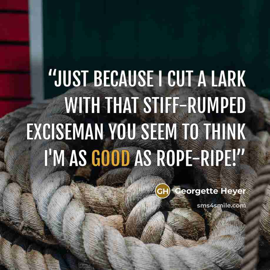 “Just because I cut a lark with that stiff-rumped Exciseman you seem to think I'm as good as rope-ripe!” quote by Georgette Heyer