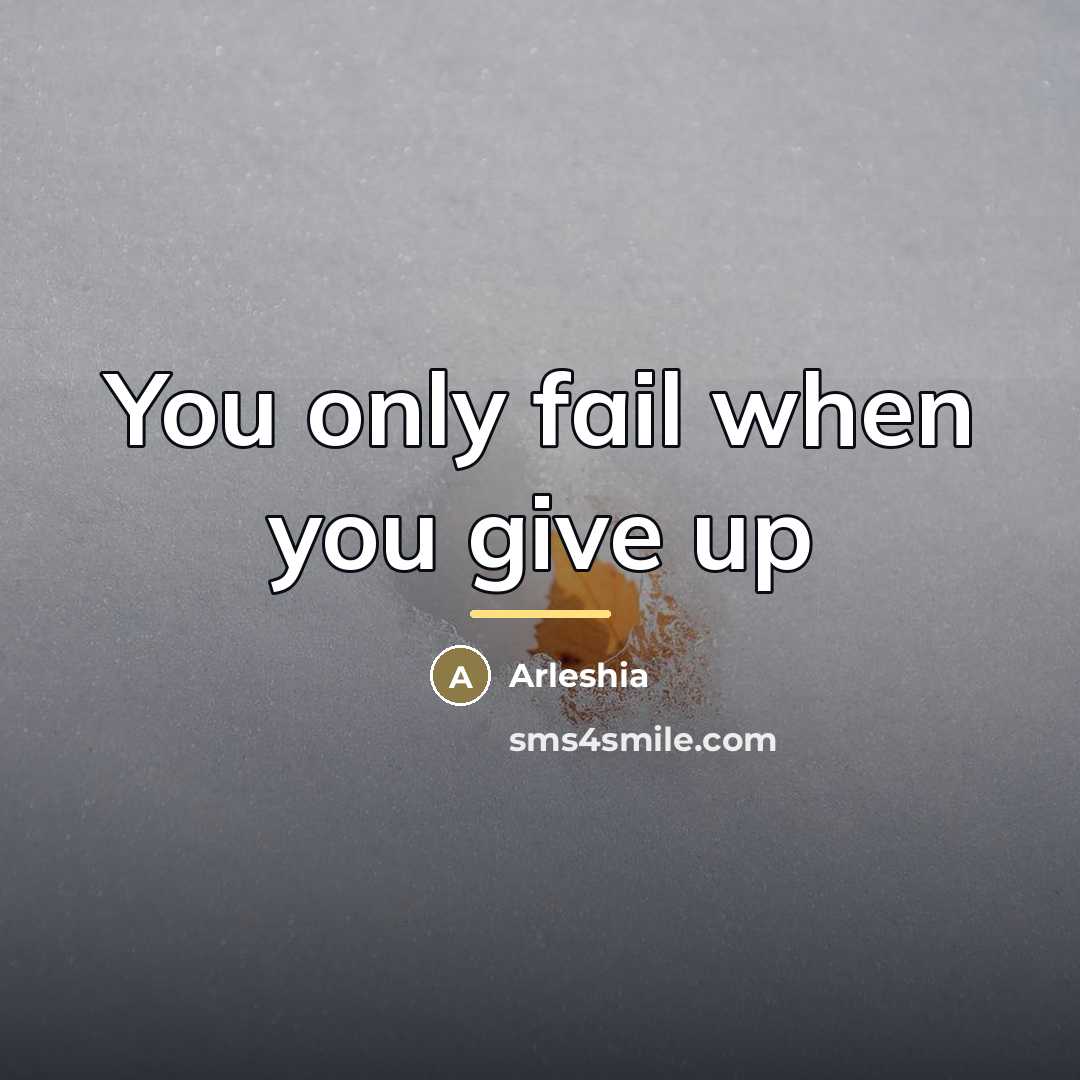 “You only fail when you give up…” quote by Arleshia