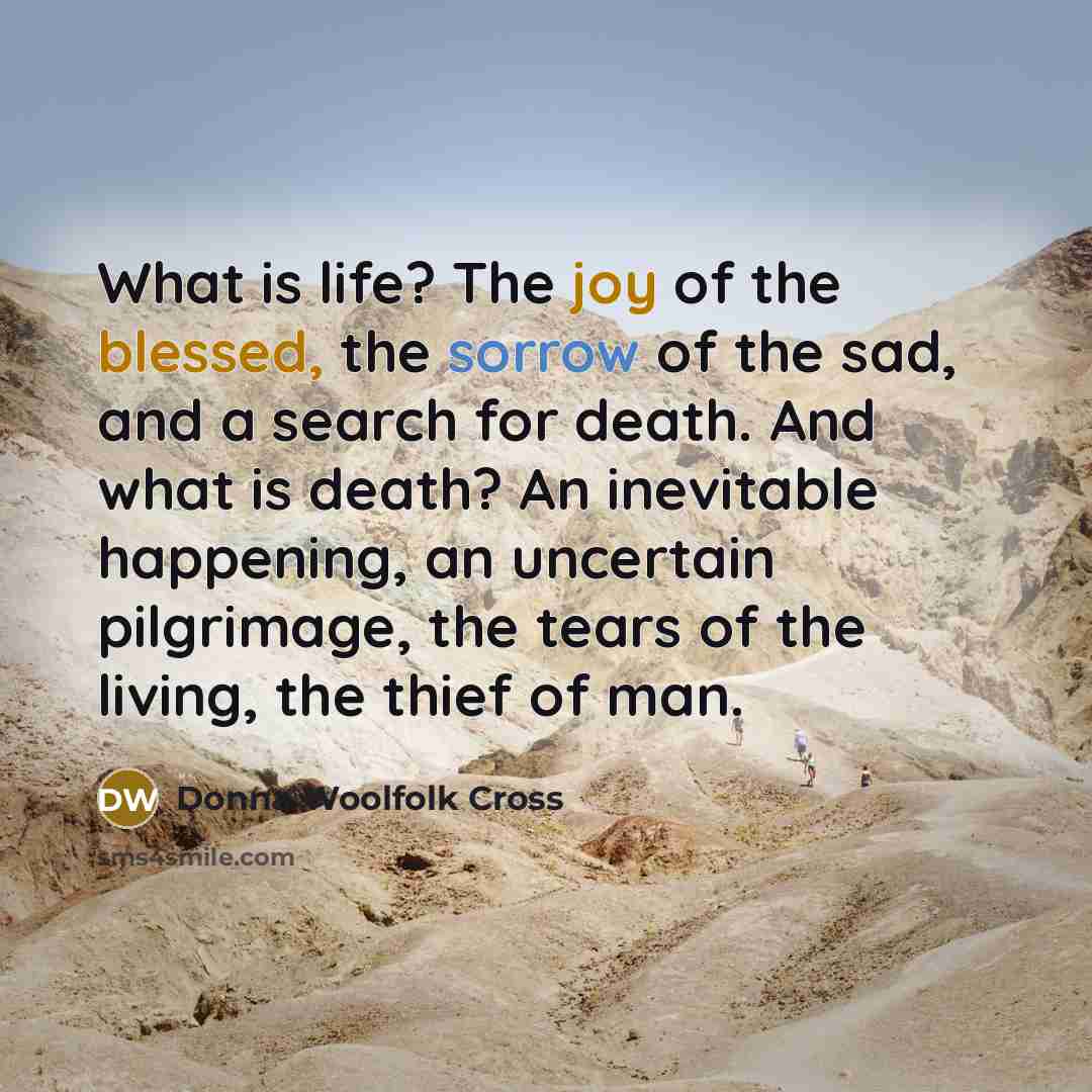“What is life? The joy of the blessed, the sorrow…” quote by Donna Woolfolk Cross