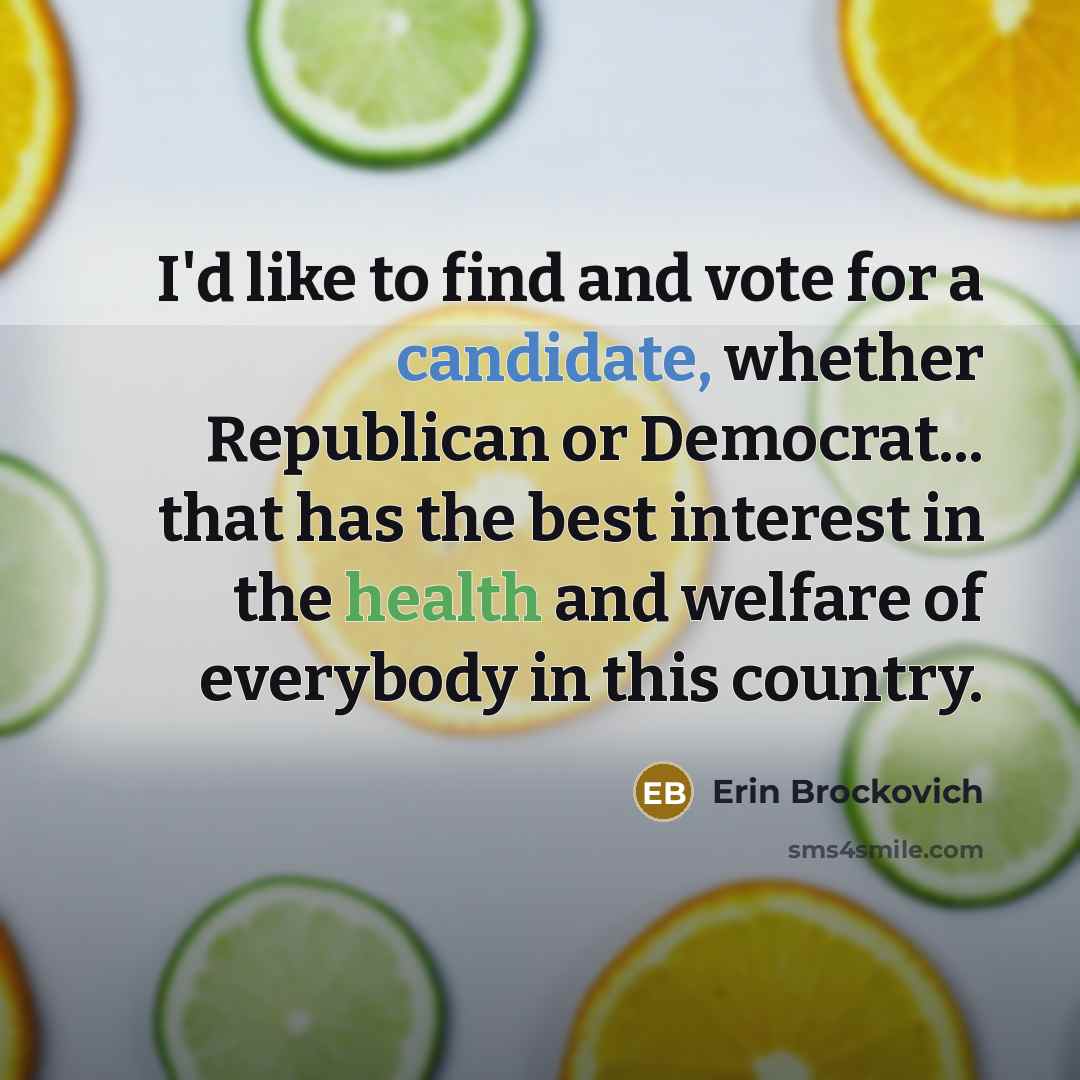 “I'd like to find and vote for a candidate, whether…” quote by Erin Brockovich