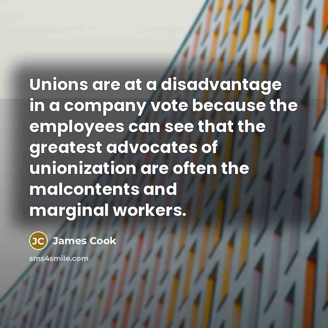 “Unions are at a disadvantage in a company vote because…” quote by James Cook
