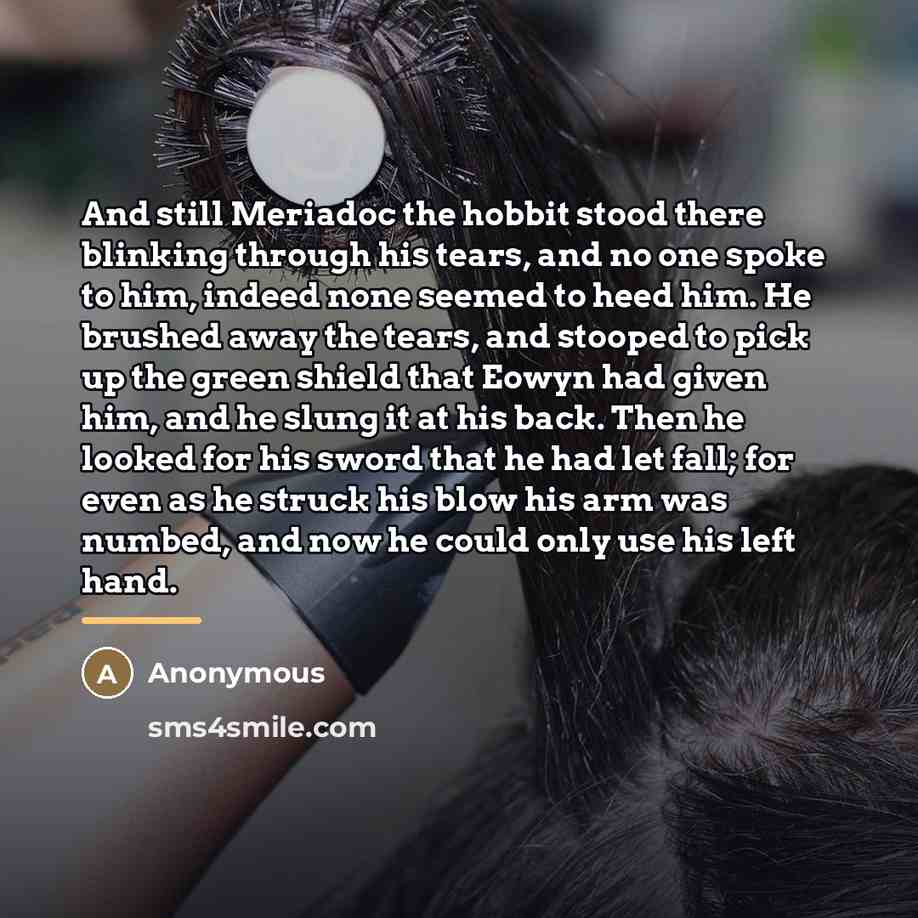 “And still Meriadoc the hobbit stood there blinking through his…” quote by Anonymous