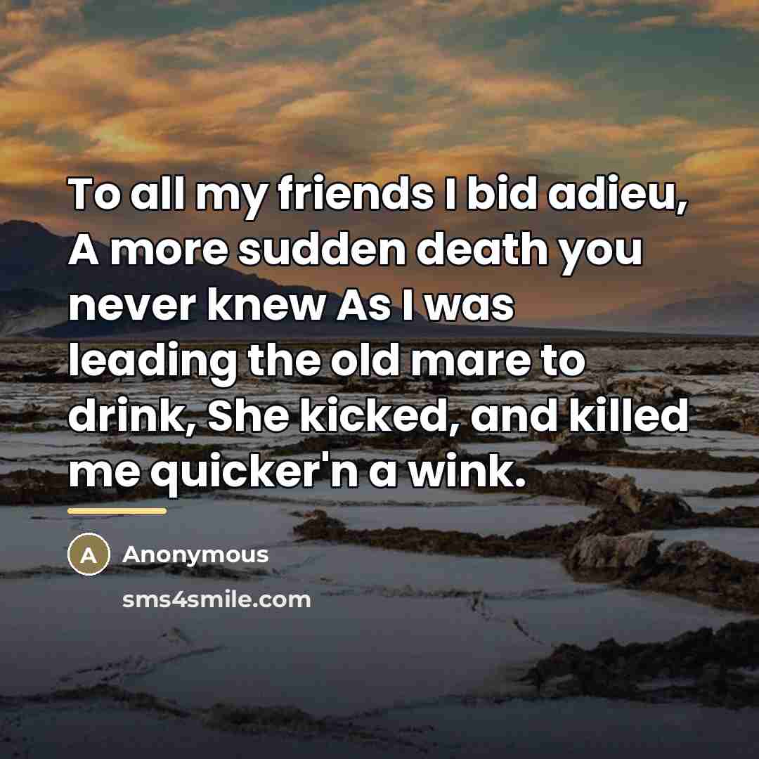 “To all my friends I bid adieu, A more sudden…” quote by Anonymous