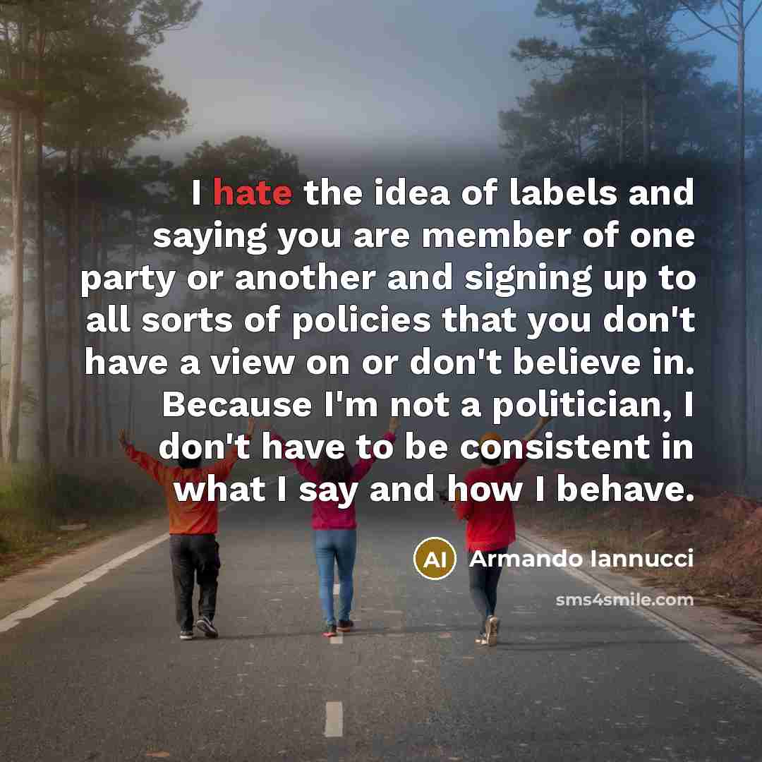 “I hate the idea of labels and saying you are…” quote by Armando Iannucci