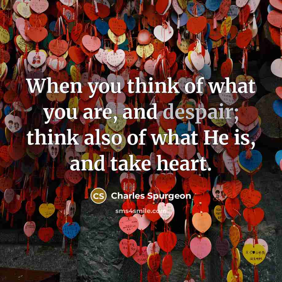 “When you think of what you are, and despair; think…” quote by Charles Spurgeon