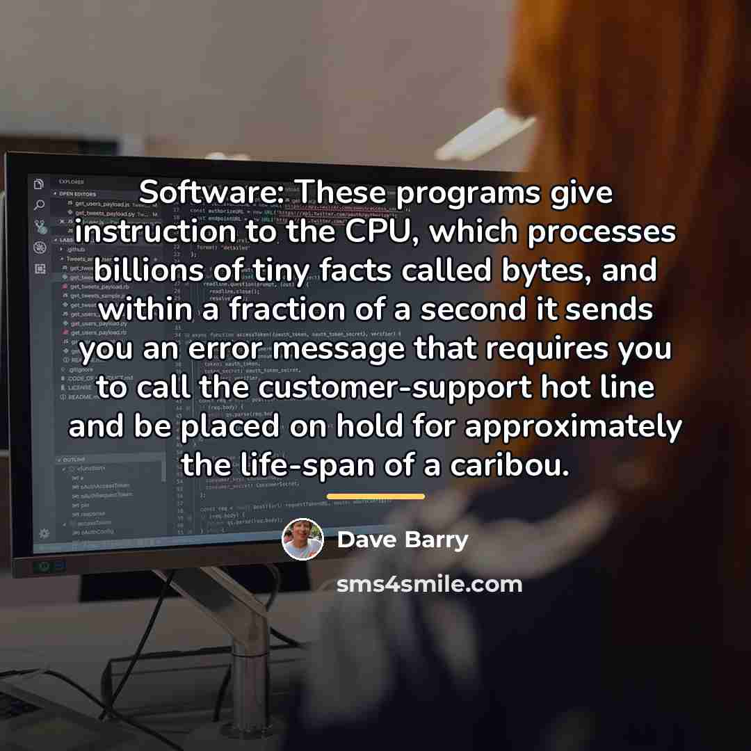 “Software: These programs give instruction to the CPU, which processes…” quote by Dave Barry