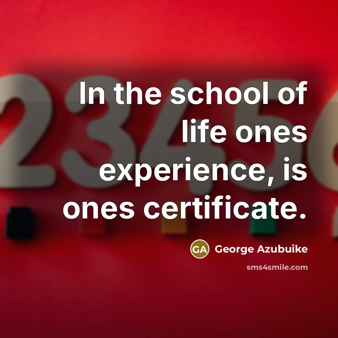 “In the school of life ones experience, is ones certificate.” quote by George Azubuike