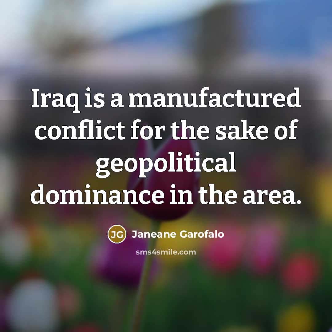 “Iraq is a manufactured conflict for the sake of geopolitical…” quote by Janeane Garofalo