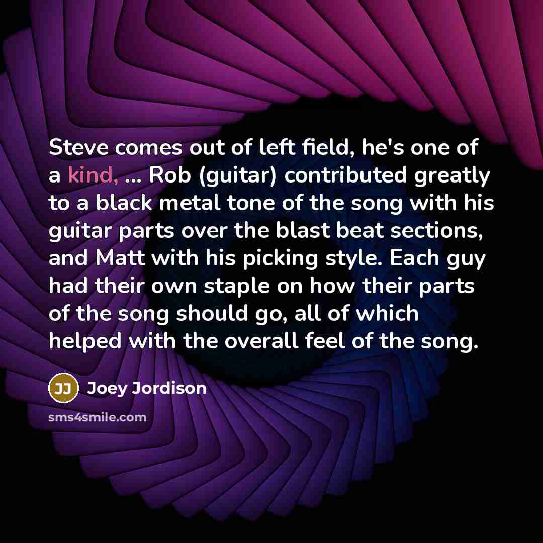 “Steve comes out of left field, he's one of a…” quote by Joey Jordison