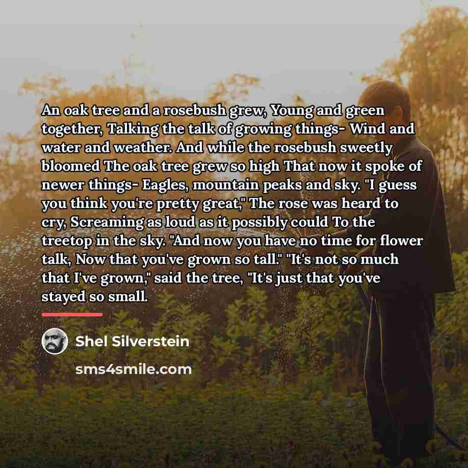 “An oak tree and a rosebush grew, Young and green…” quote by Shel Silverstein