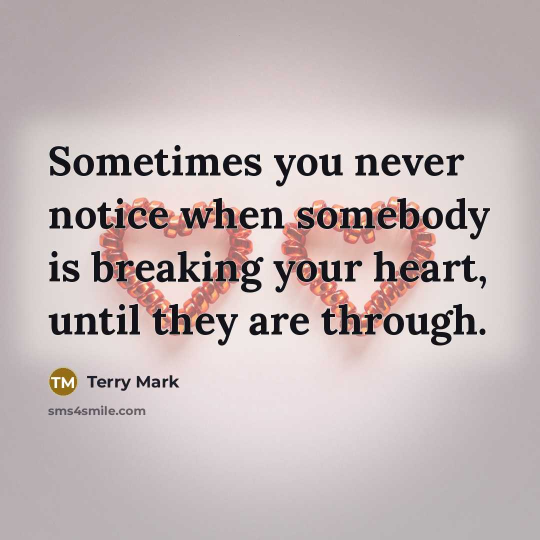 “Sometimes you never notice when somebody is breaking your heart,…” quote by Terry Mark