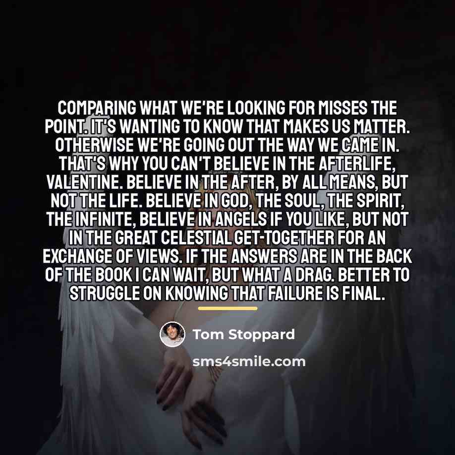 “Comparing what we're looking for misses the point. It's wanting…” quote by Tom Stoppard