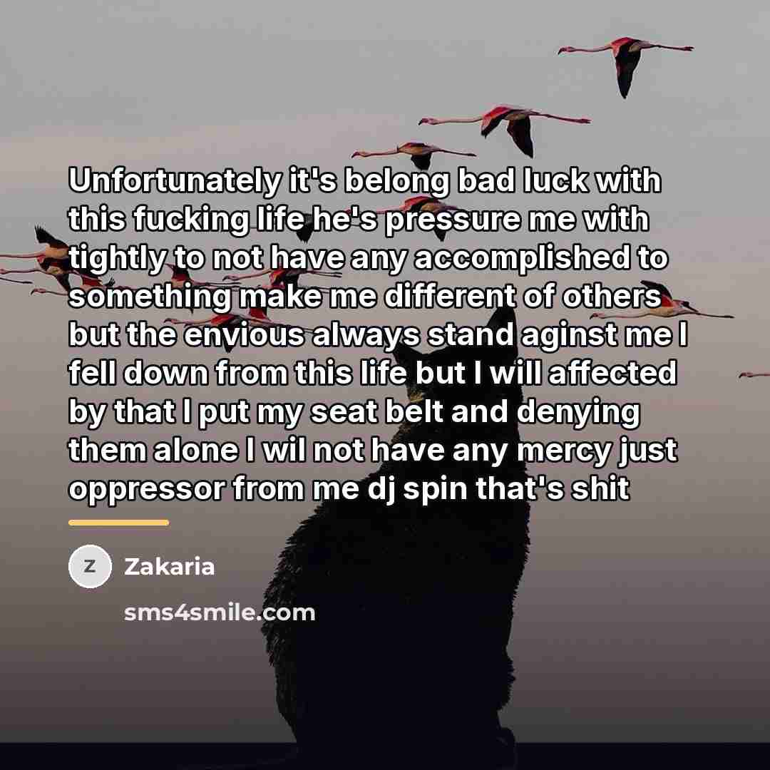 “Unfortunately it's belong bad luck with this fucking life he's…” quote by Zakaria