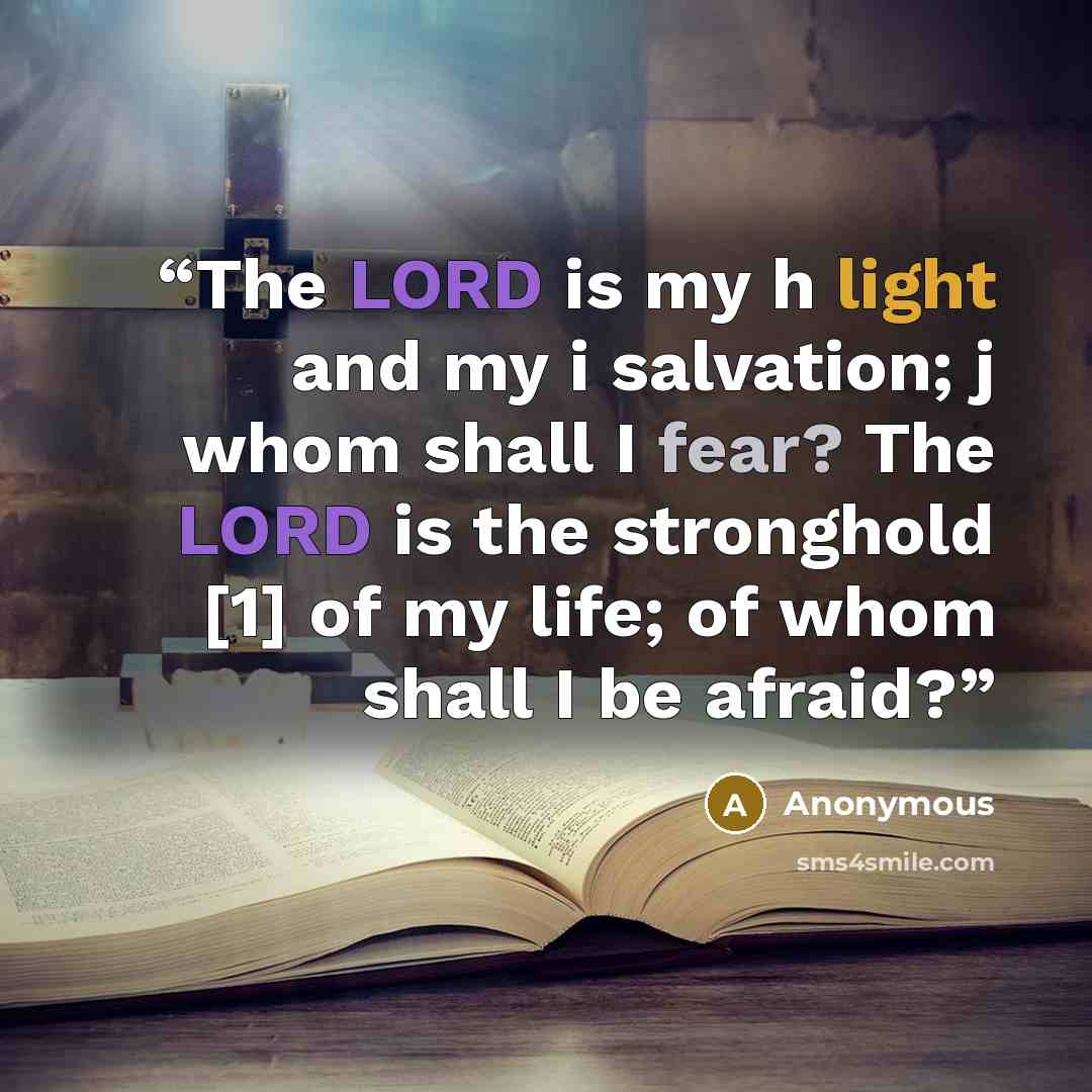 “The LORD is my h light and my i salvation; j whom shall I fear? The LORD is the stronghold [1] of my life; of whom shall I be afraid?” quote by Anonymous