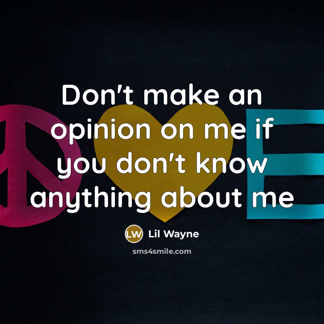 “Don't make an opinion on me if you don't know anything about me” quote by Lil Wayne