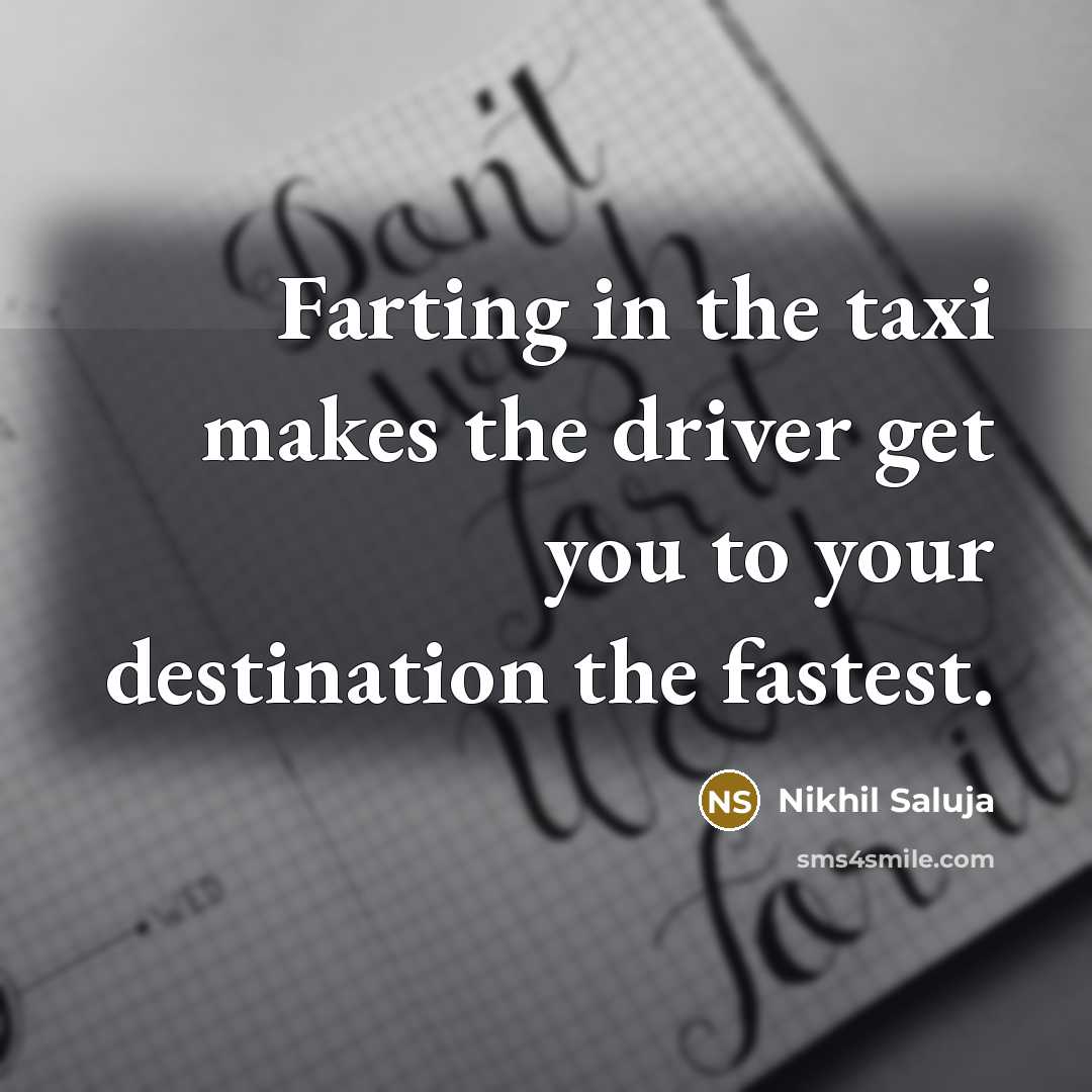 “Farting in the taxi makes the driver get you to your destination the fastest.” quote by Nikhil Saluja