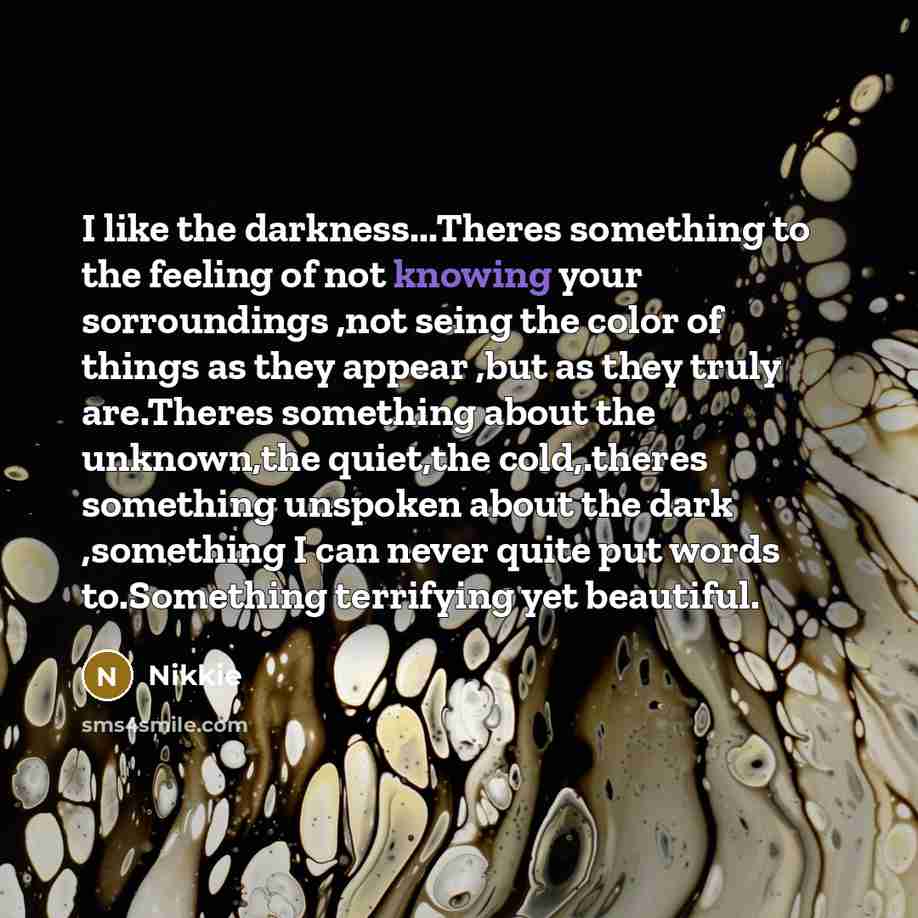 “I like the darkness...Theres something to the feeling of not…” quote by Nikkie