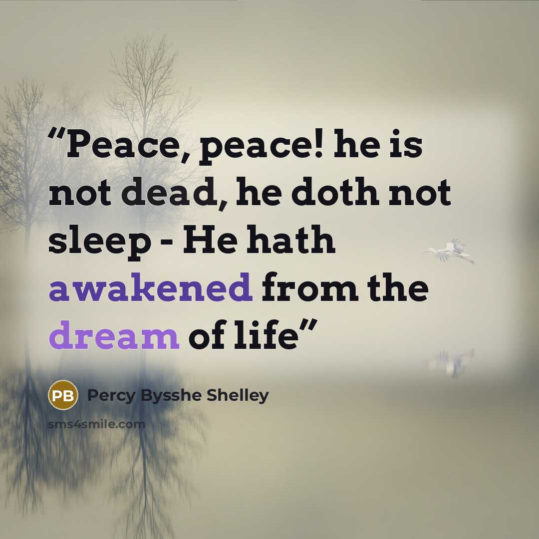 “Peace, peace! he is not dead, he doth not sleep - He hath awakened from the dream of life” quote by Percy Bysshe Shelley