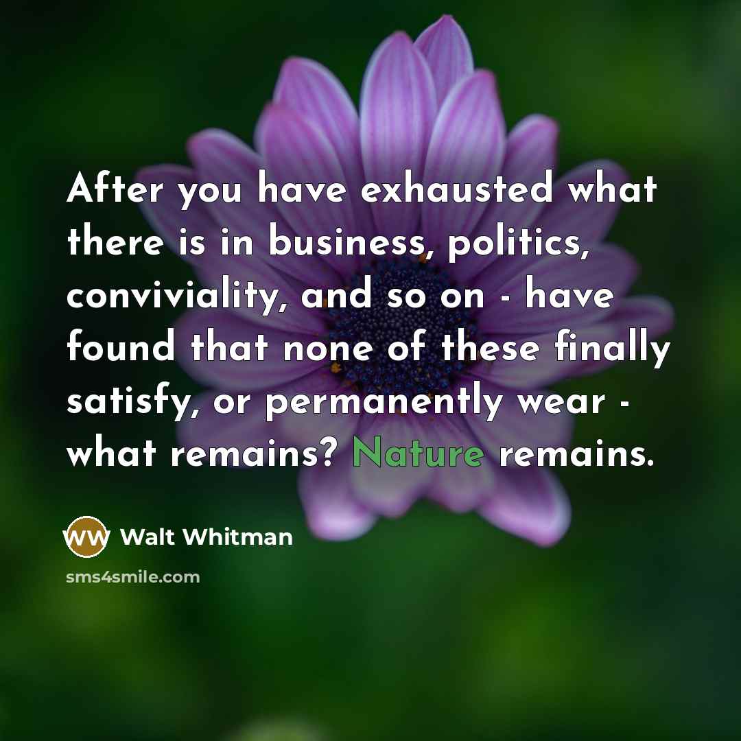 “After you have exhausted what there is in business, politics,…” quote by Walt Whitman