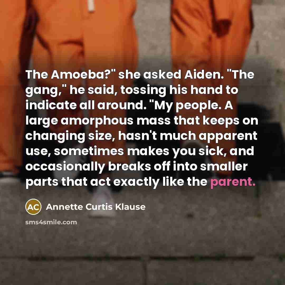 “The Amoeba?" she asked Aiden. "The gang," he said, tossing…” quote by Annette Curtis Klause
