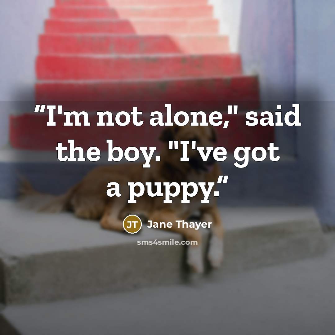 “I'm not alone," said the boy. "I've got a puppy.” quote by Jane Thayer
