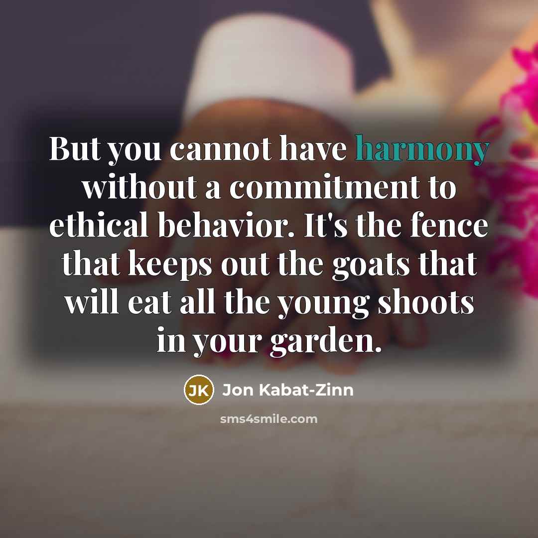 “But you cannot have harmony without a commitment to ethical…” quote by Jon Kabat-Zinn