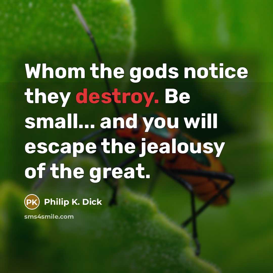 “Whom the gods notice they destroy. Be small... and you…” quote by Philip K. Dick