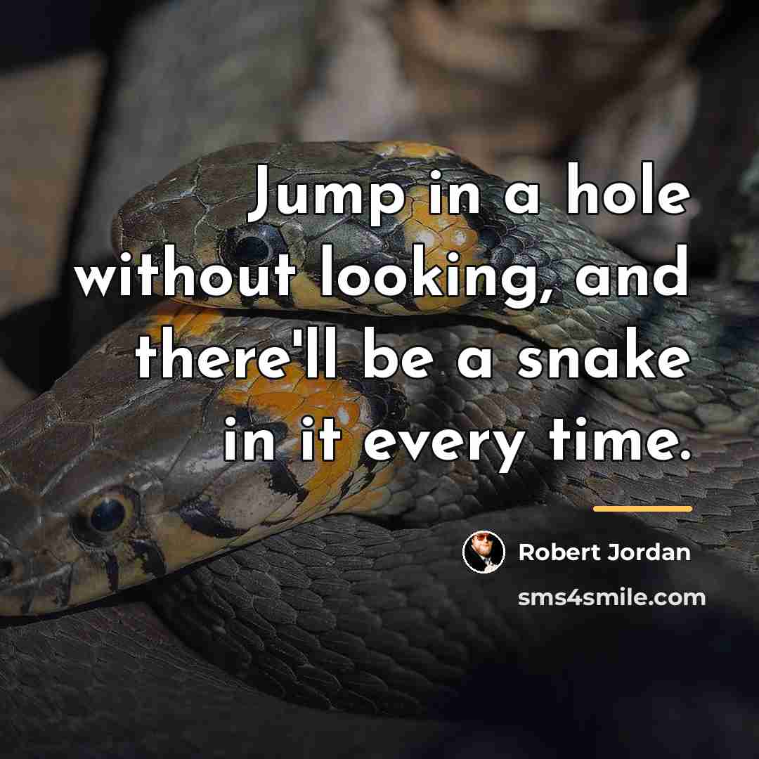 “Jump in a hole without looking, and there'll be a…” quote by Robert Jordan