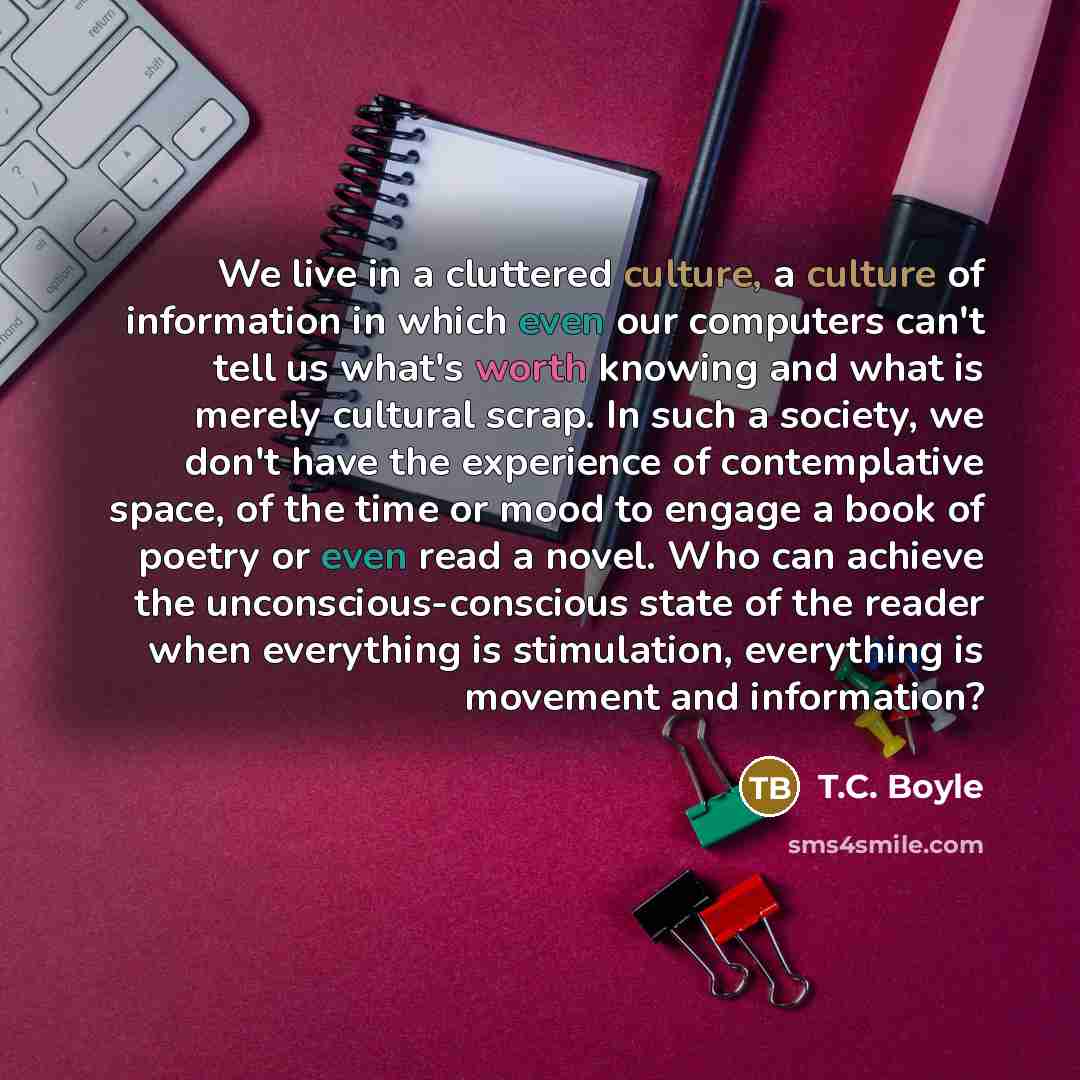 “We live in a cluttered culture, a culture of information…” quote by T.C. Boyle