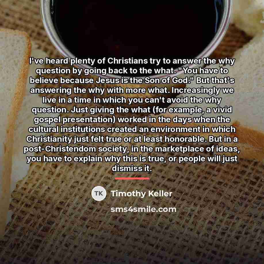 “I've heard plenty of Christians try to answer the why…” quote by Timothy Keller