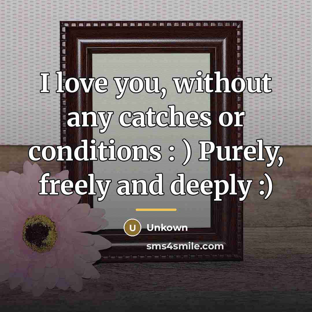 “I love you, without any catches or conditions : )…” quote by Unkown