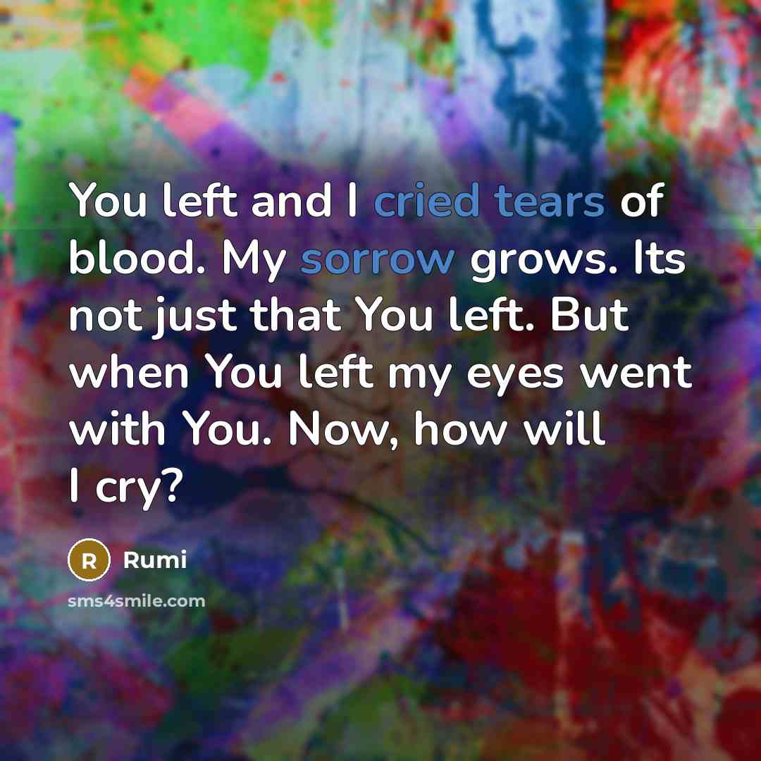 “You left and I cried tears of blood. My sorrow…” quote by Rumi