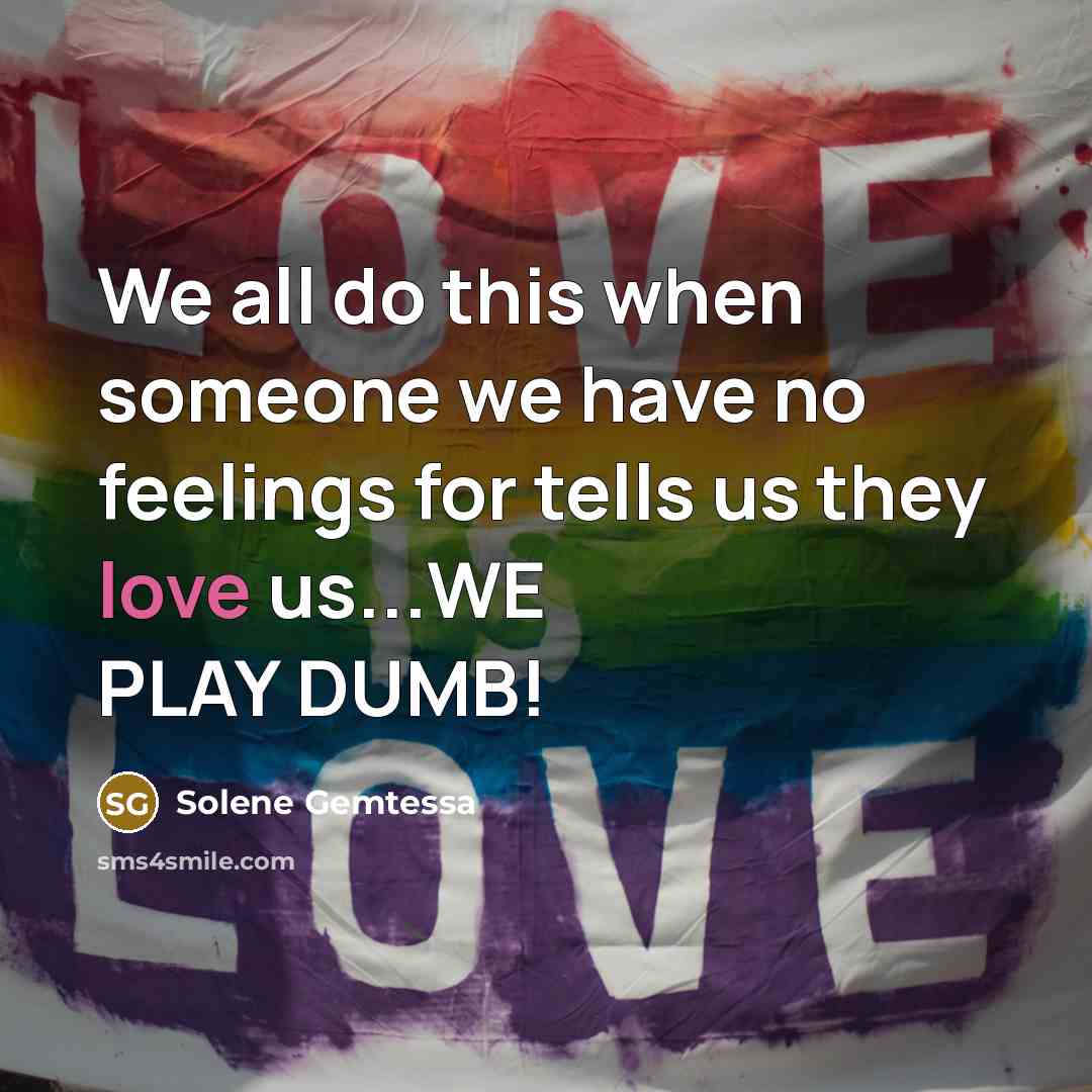 “We all do this when someone we have no feelings for tells us they love us...WE PLAY DUMB!” quote by Solene Gemtessa