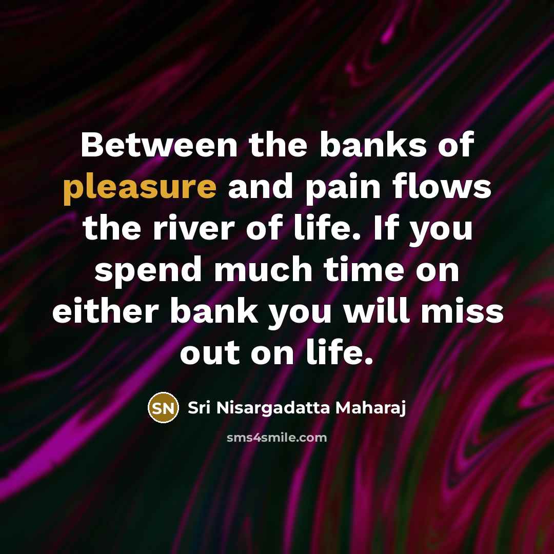 “Between the banks of pleasure and pain flows the river…” quote by Sri Nisargadatta Maharaj