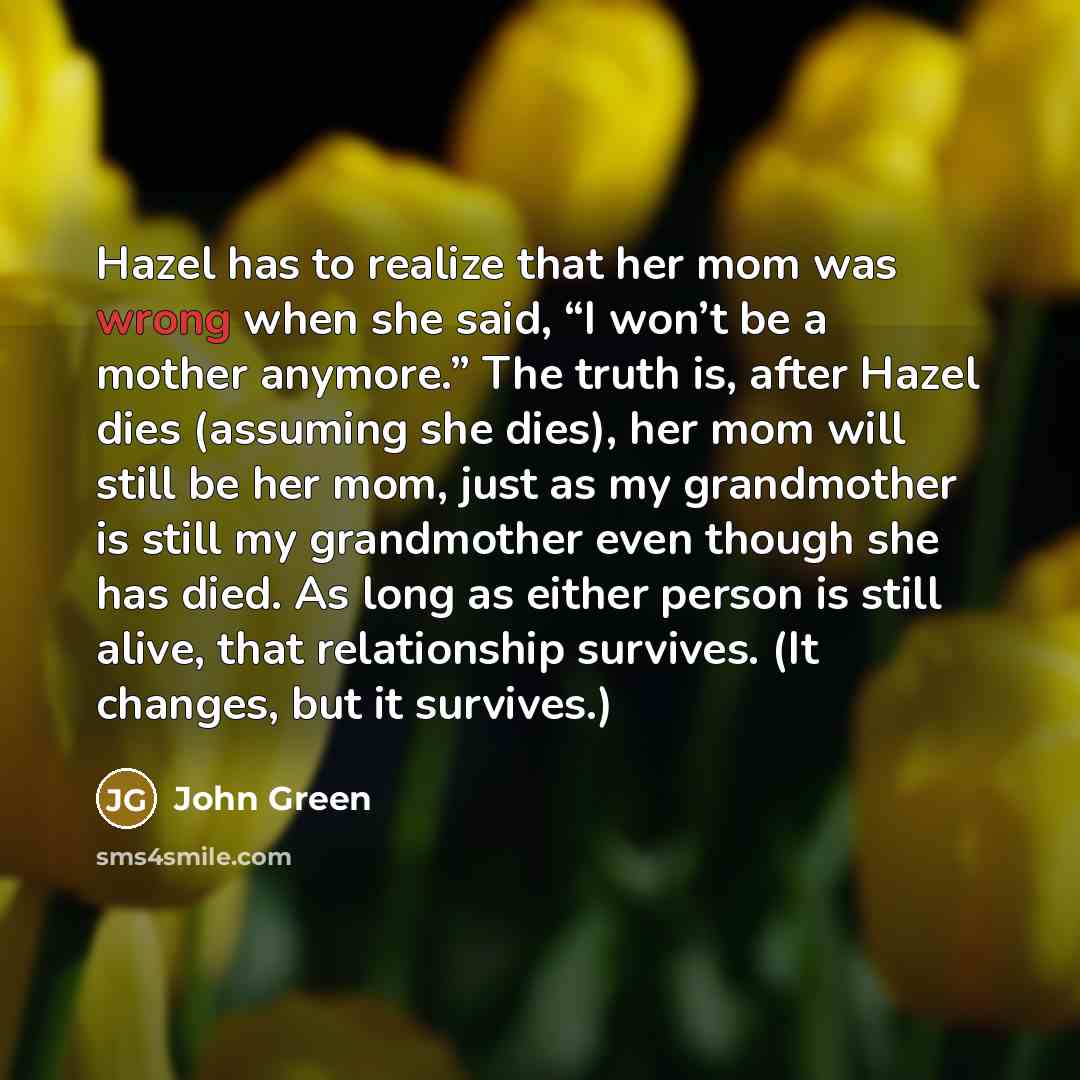 “Hazel has to realize that her mom was wrong when…” quote by John Green