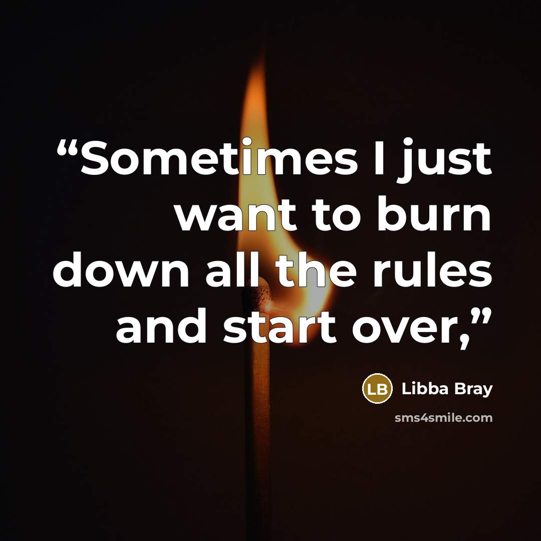 “Sometimes I just want to burn down all the rules and start over,” quote by Libba Bray