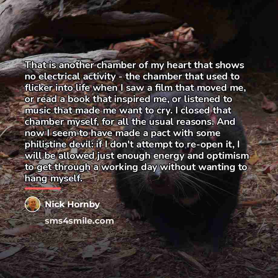 “That is another chamber of my heart that shows no…” quote by Nick Hornby