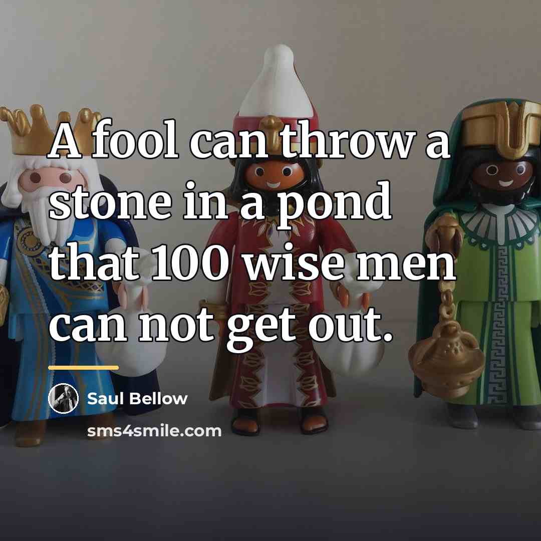 “A fool can throw a stone in a pond that…” quote by Saul Bellow