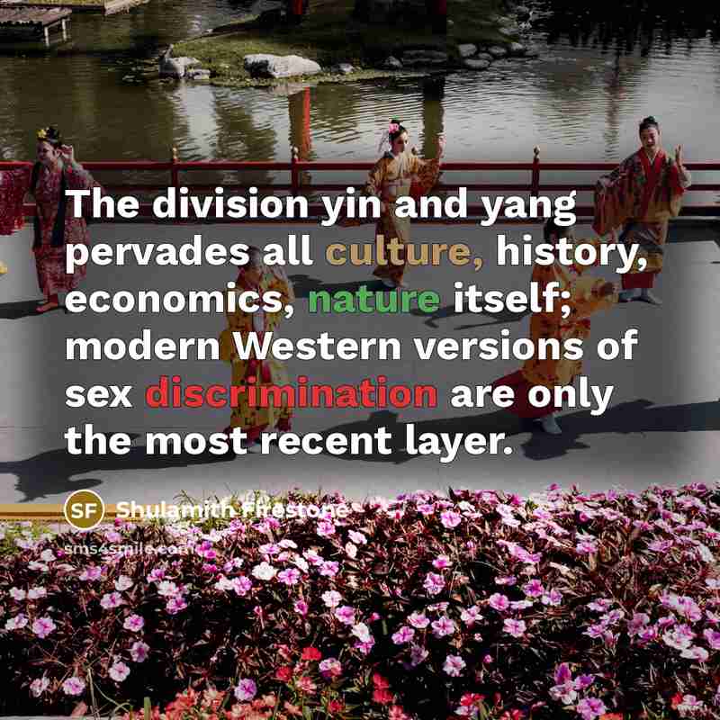 “The division yin and yang pervades all culture, history, economics,…” quote by Shulamith Firestone
