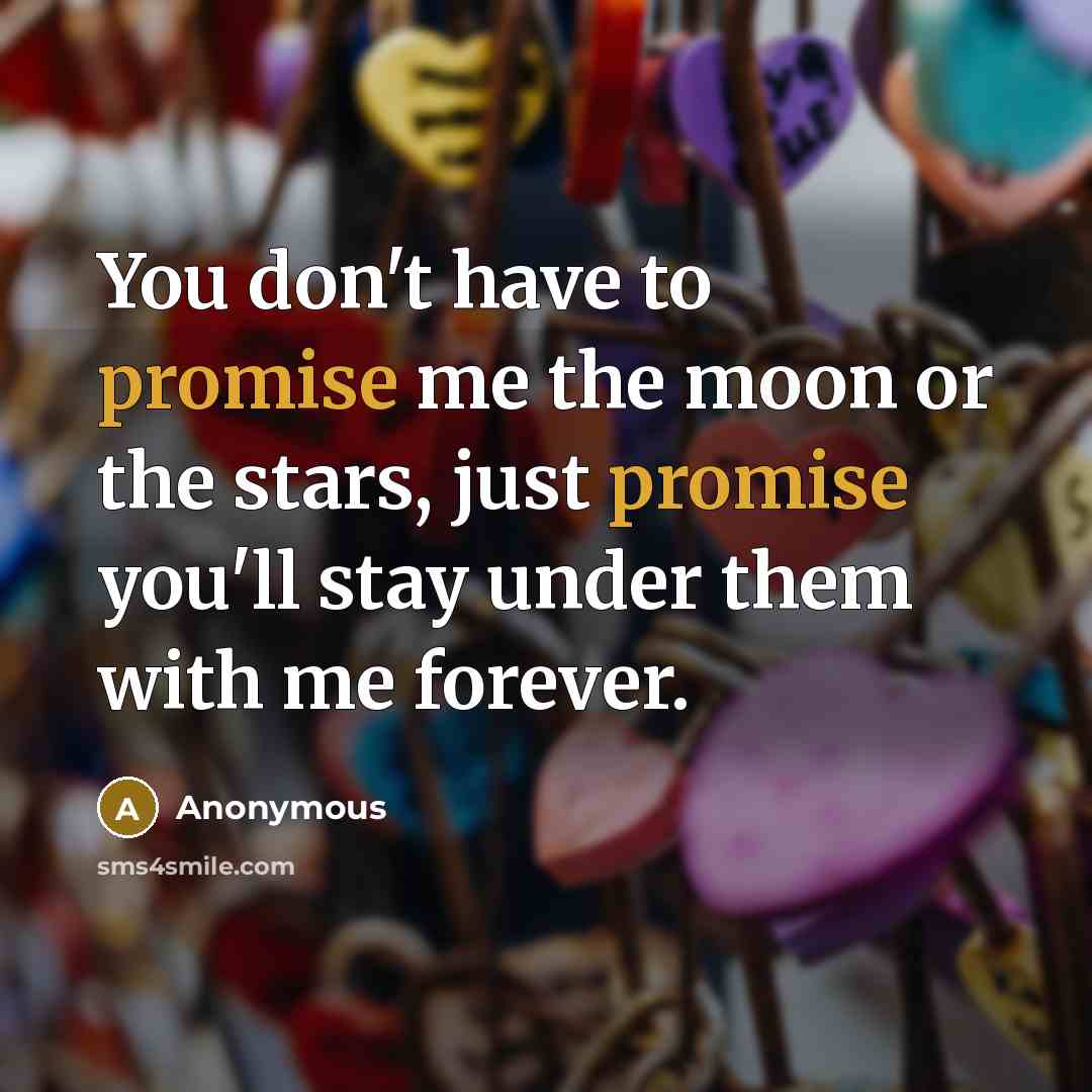 “You don't have to promise me the moon or the…” quote by Anonymous
