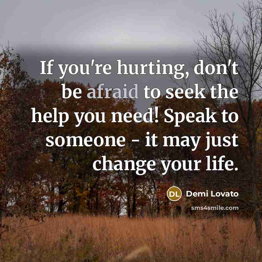 “If you're hurting, don't be afraid to seek the help…” quote by Demi Lovato